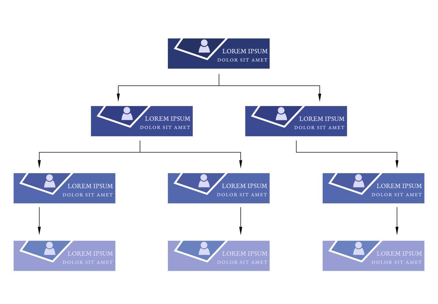 concepto de estructura empresarial azul, esquema de organigrama corporativo con iconos de personas. ilustración vectorial vector