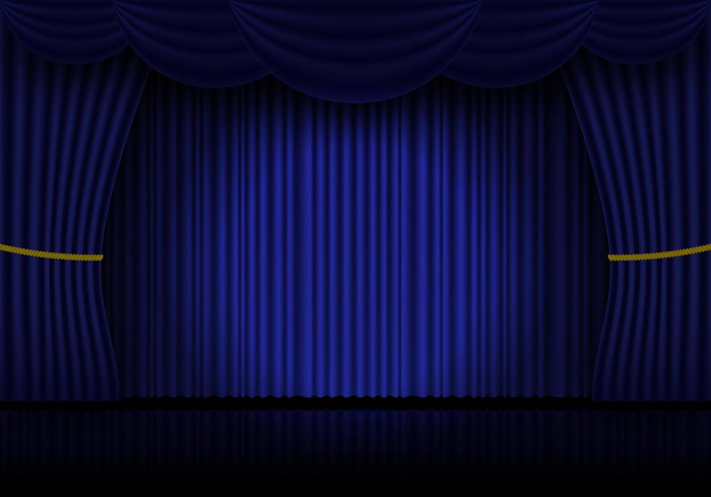 cortinas azules de ópera, cine o teatro. foco en el fondo de las cortinas de terciopelo cerradas. ilustración vectorial vector