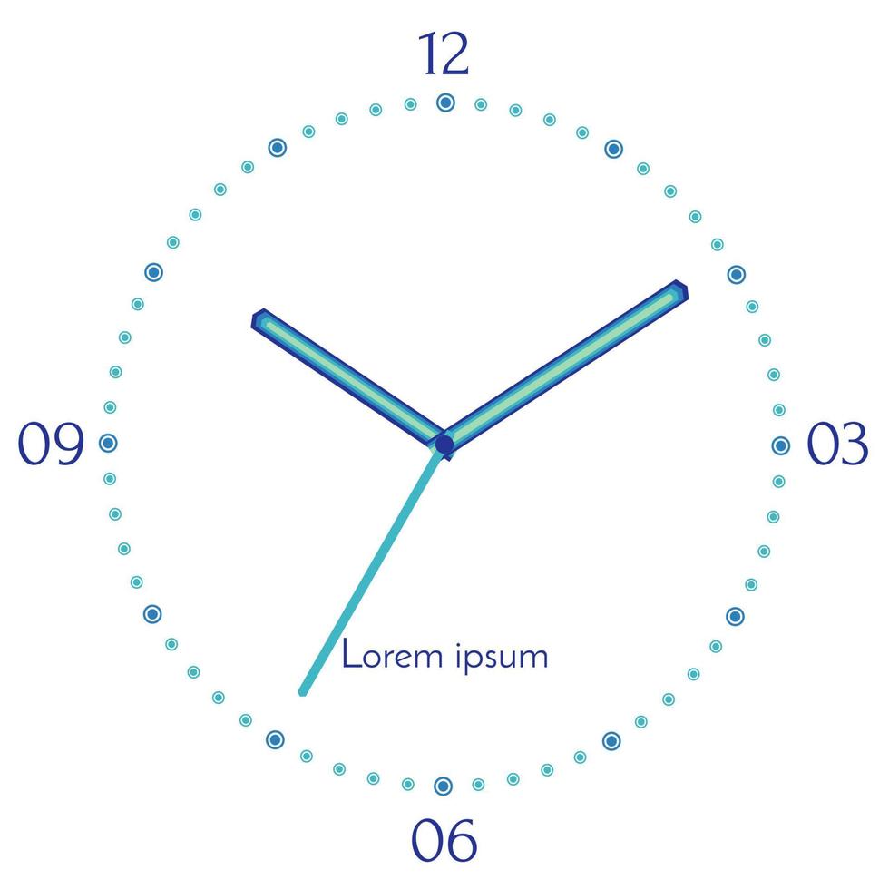 Vector illustration of mechanical blue clock. Clock face on white background.