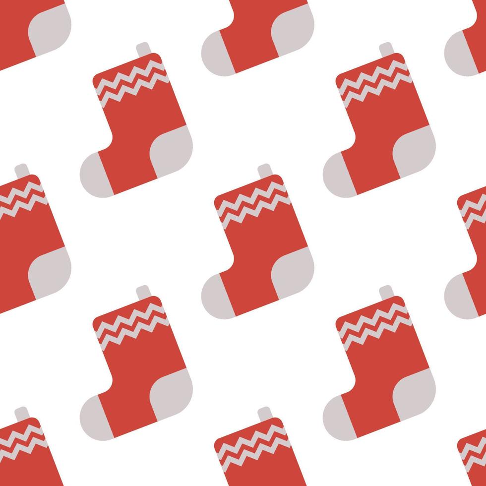 Seamless Pattern with Christmas red sock for gifts. Vector illustration
