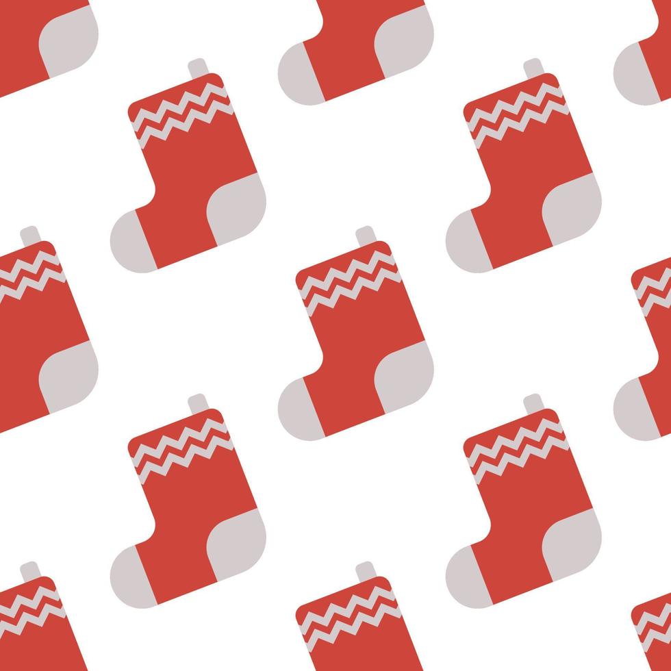 Seamless Pattern with Christmas red sock for gifts. Vector illustration