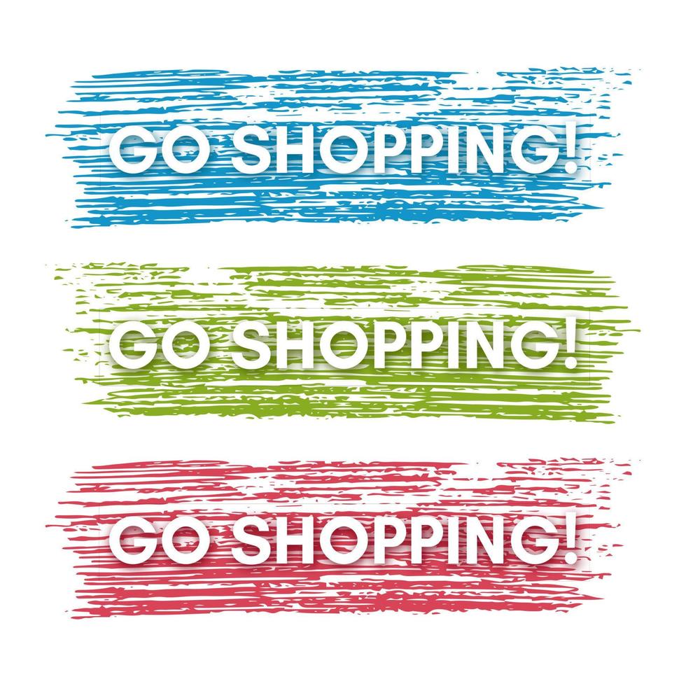 Go shopping banner. Set of three sale banners on the colorful painted spots. Vector illustration
