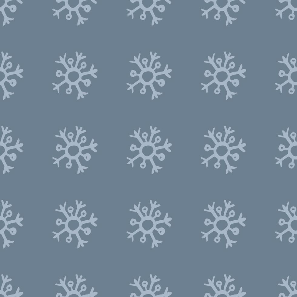 Seamless background of hand drawn snowflakes. White snowflakes on blue background. Christmas and New Year decoration elements. Vector illustration.