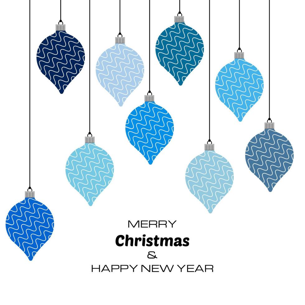 Merry Christmas and Happy New Year background with blue christmas balls. Vector background for your greeting cards, invitations, festive posters.
