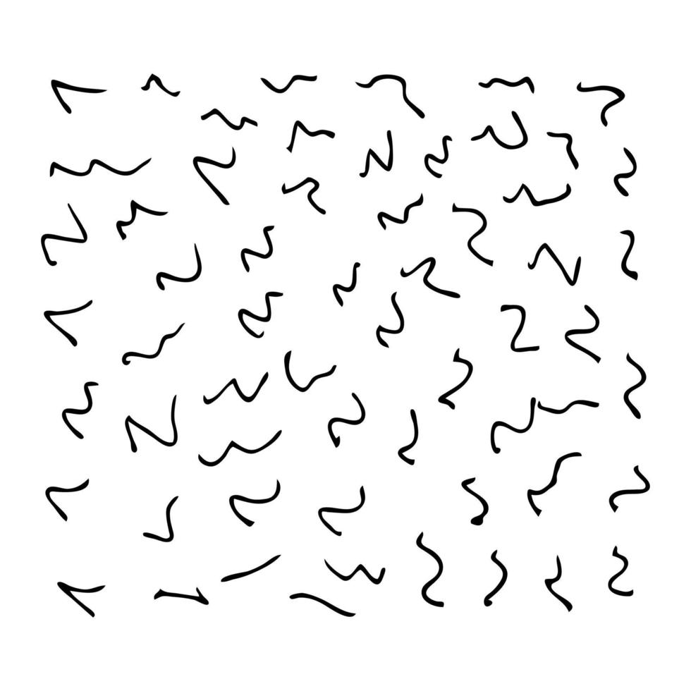 garabatos dibujados a mano. conjunto de remolinos rizados. boceto negro aislado sobre fondo blanco. ilustración vectorial vector