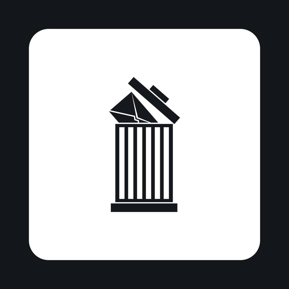 Delete letter in basket icon, simple style vector