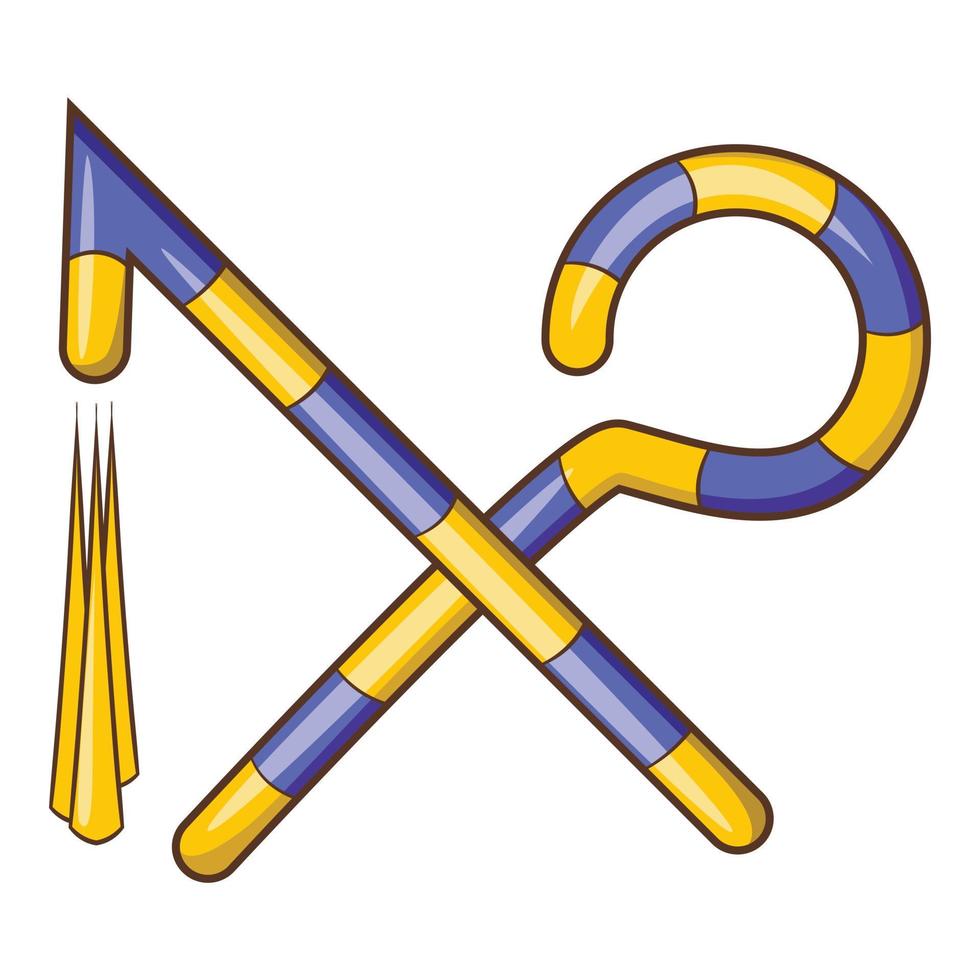 Osiris crossed hook and flail icon, cartoon style vector