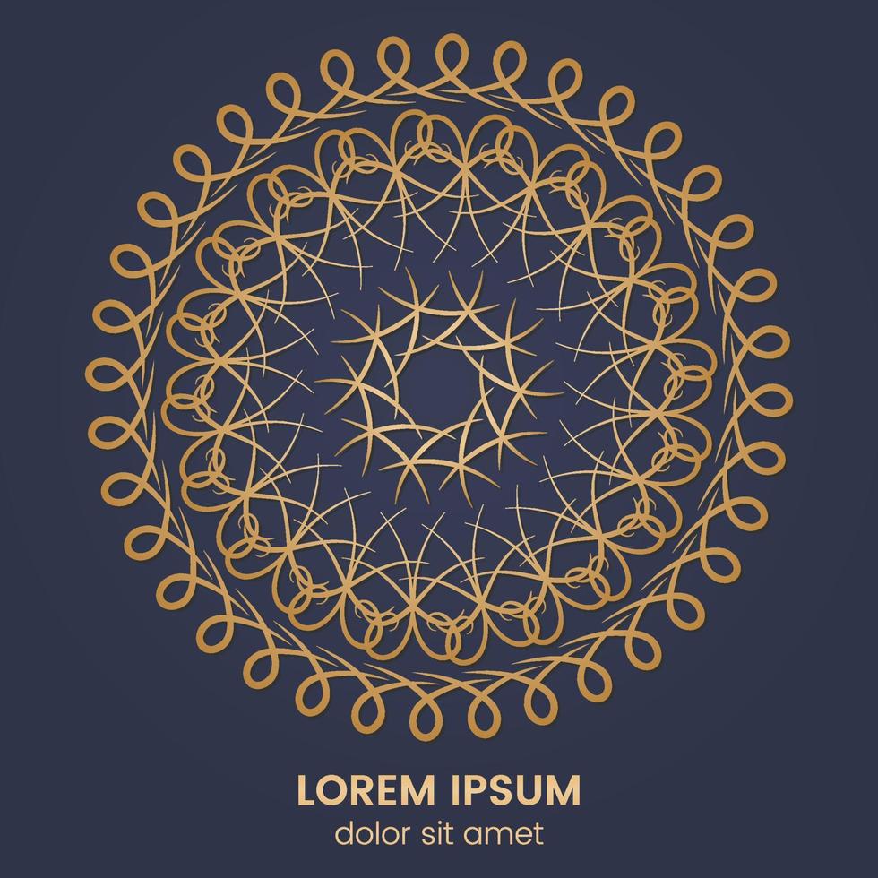 Vintage geometric circular element. Vector gold monogram on dark blue background. Vector illustration