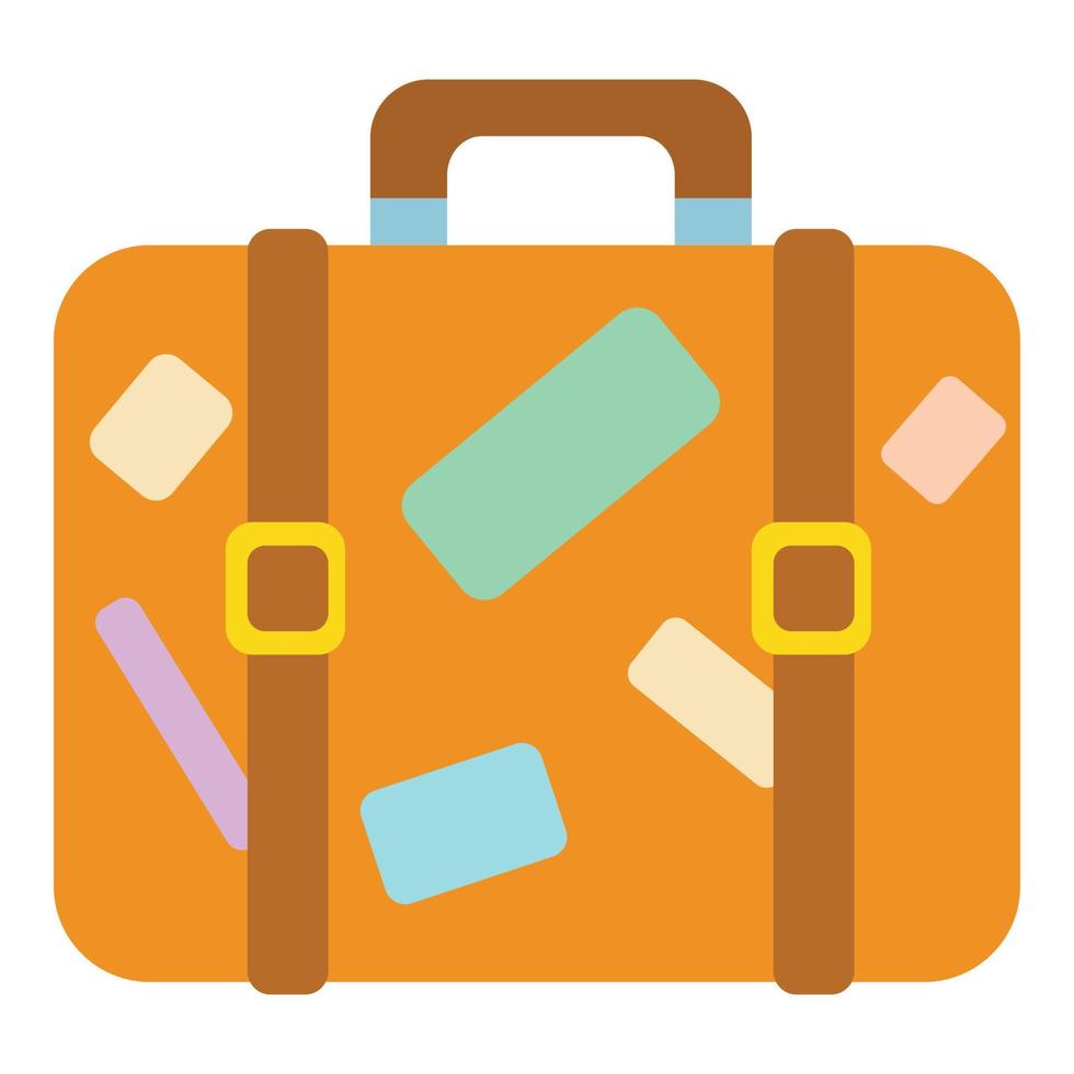 Travel suitcase with stickers icon, cartoon style vector