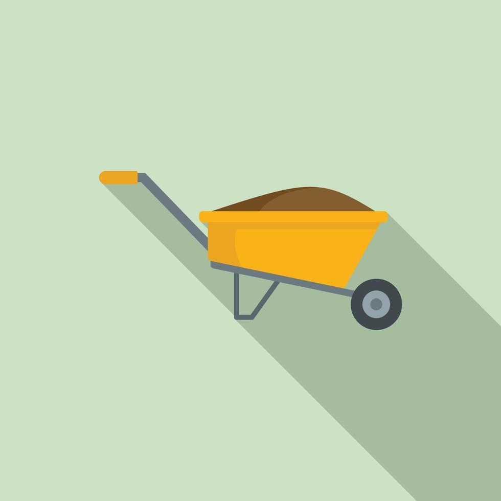 Compost wheelbarrow icon, flat style vector