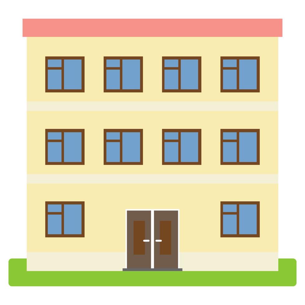 Private house with a red roof and yellow walls on a white background. Vector illustration.