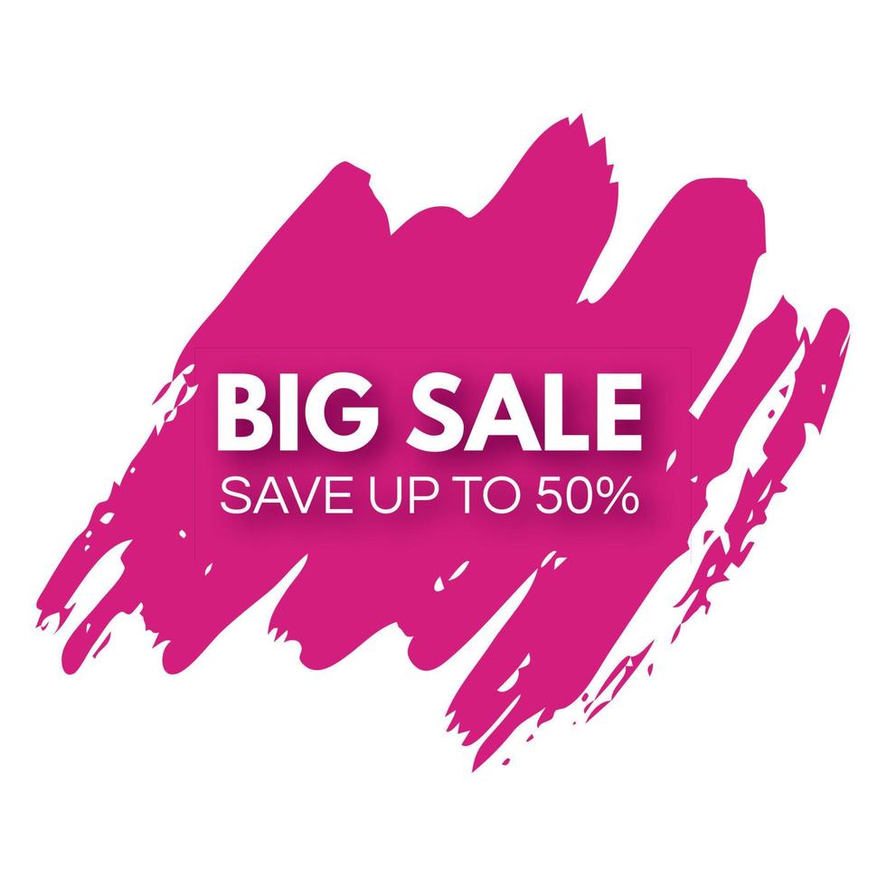 Big Sale banner on pink paint stain. Shopping discount promotion text with shadow. Vector illustration