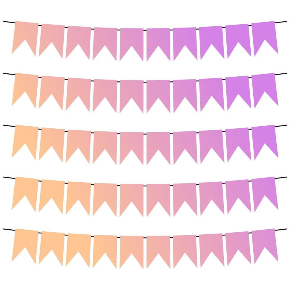 Colorful flags and bunting garlands for decoration. Decor elements with various patterns. Vector illustration