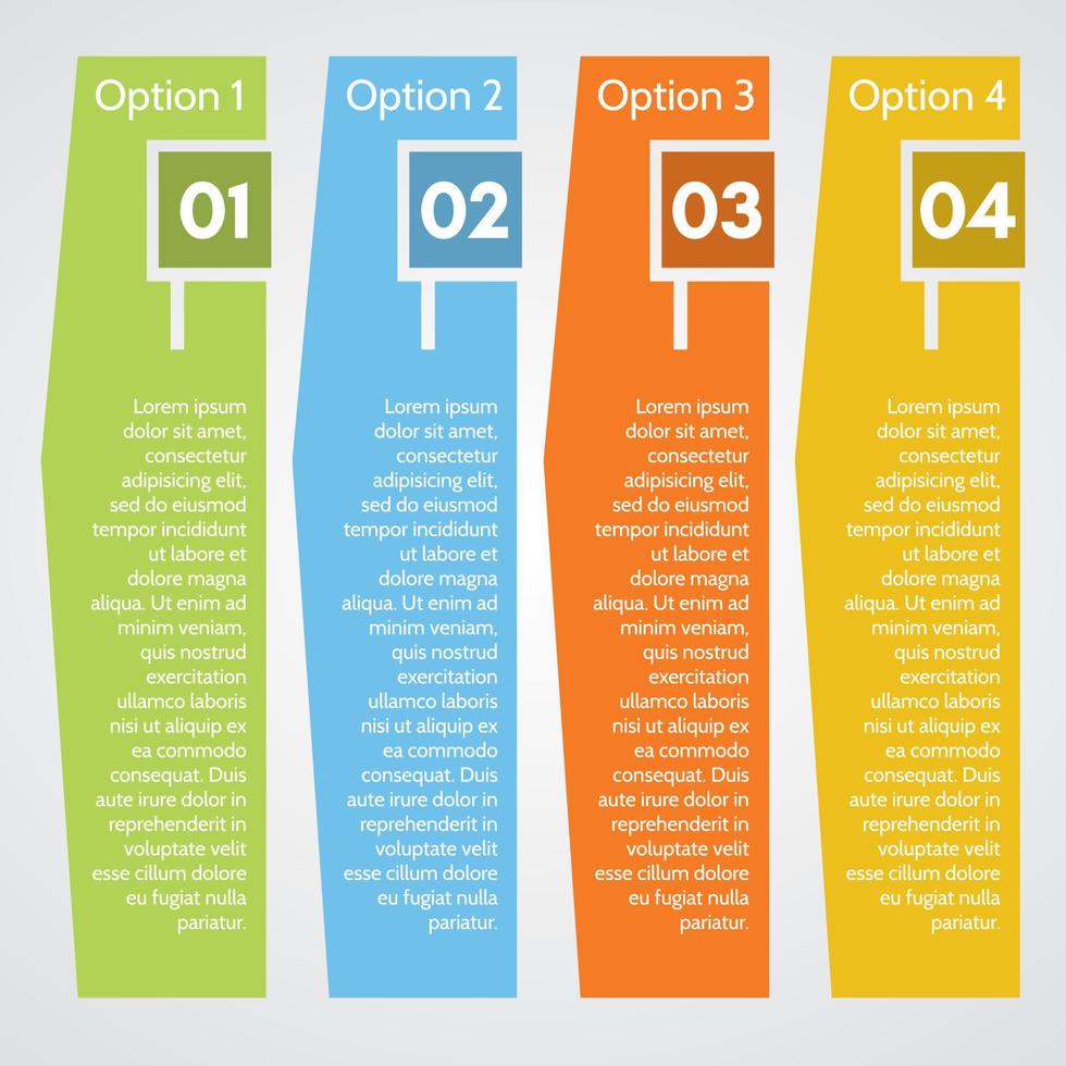 Four elements of infographic design. Step by step infographic design template. Vector illustration