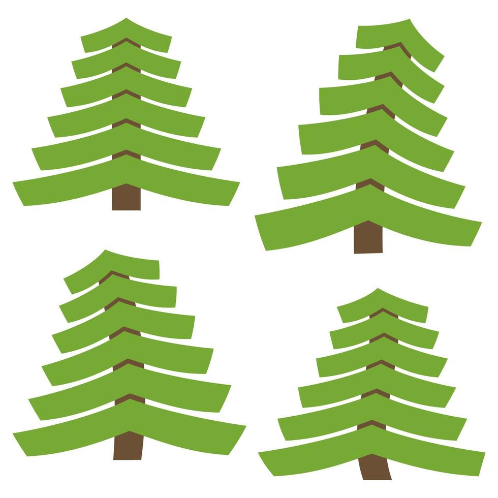 Set of four green pines on a white background. Vector illustration