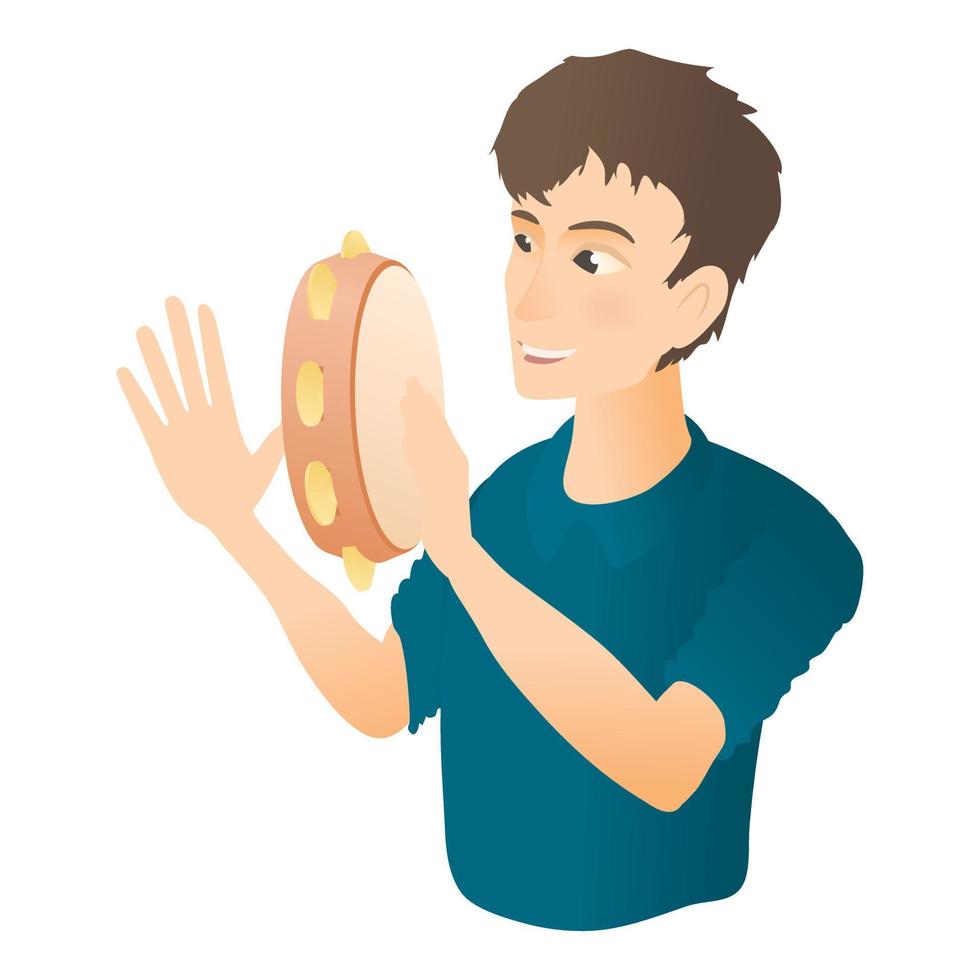 Man plays on tambourine icon, flat style vector