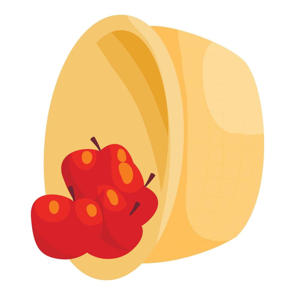 Cesta con icono de manzanas, estilo de dibujos animados vector