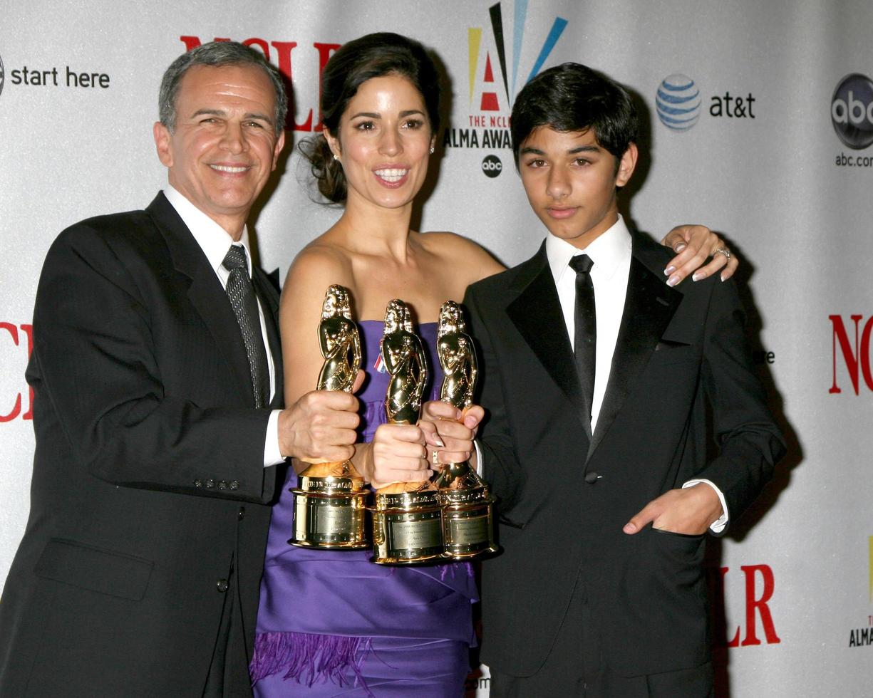 Tony Plana, Ana Ortiz, and Mark Indelicato in the Press Room at the ALMA Awards in Pasadena, CA on August 17, 2008 photo