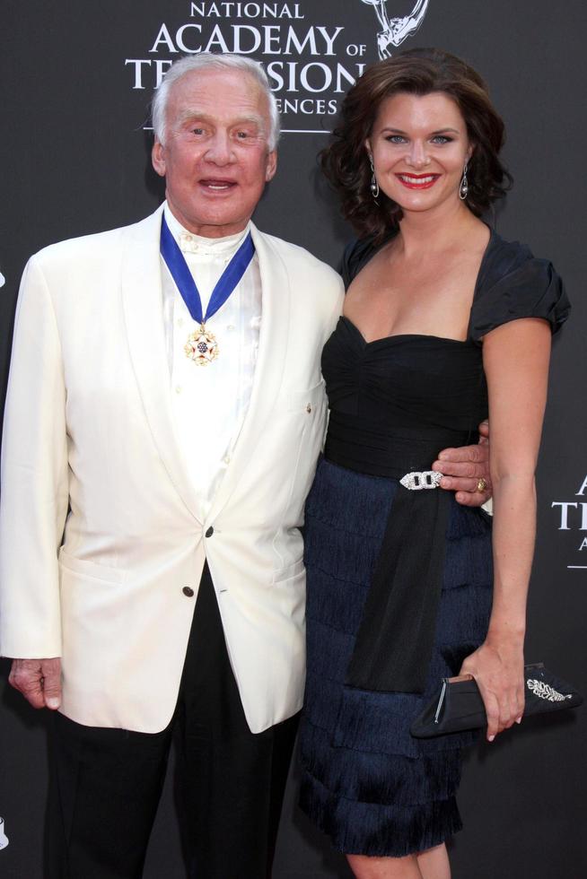 Buzz Aldrin and Heather Tom arriving at the Daytime Emmys at the Orpheum Theater in Los Angeles, CA on August 30, 2009 photo