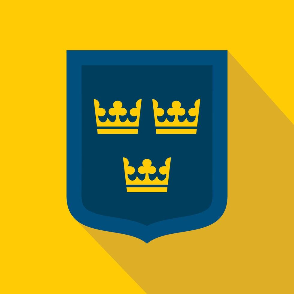 escudo de armas de icono de suecia, estilo plano vector