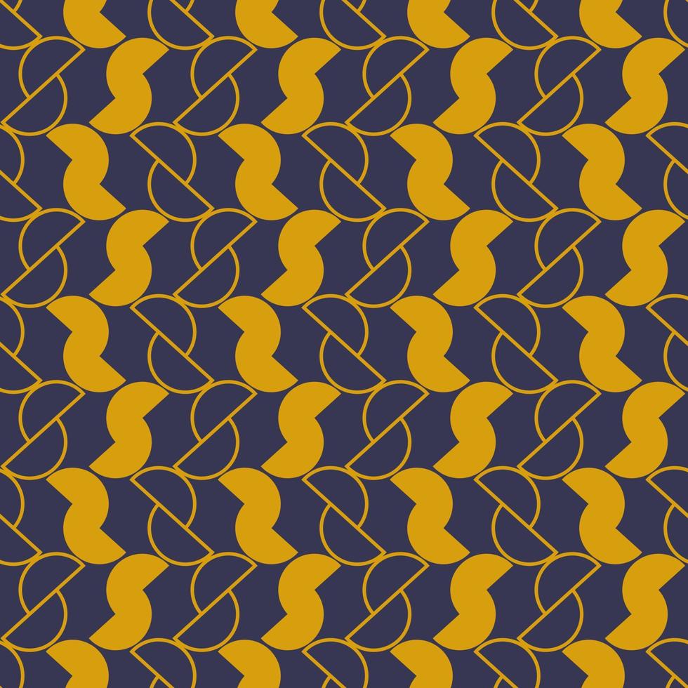 Seamless geometric pattern with golden symbols on dark blue background in art deco style. Vector print for fabric background