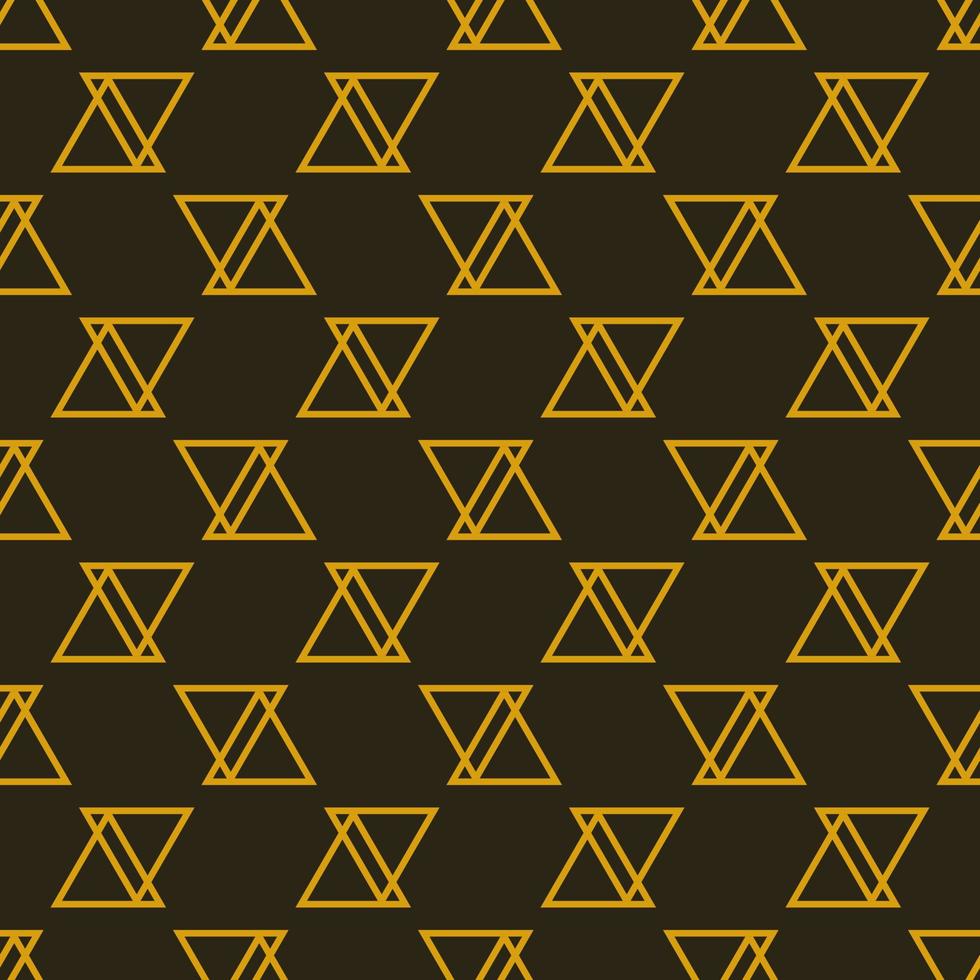 Seamless geometric pattern with golden triangles on brown background. Art deco pattern. Vector print for fabric background