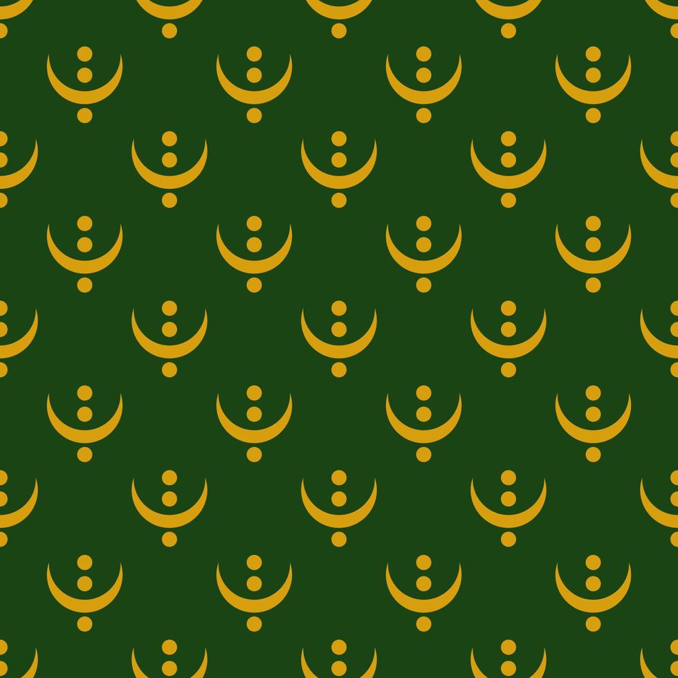 Seamless geometric pattern with golden moon on dark green background. Vector print for fabric background