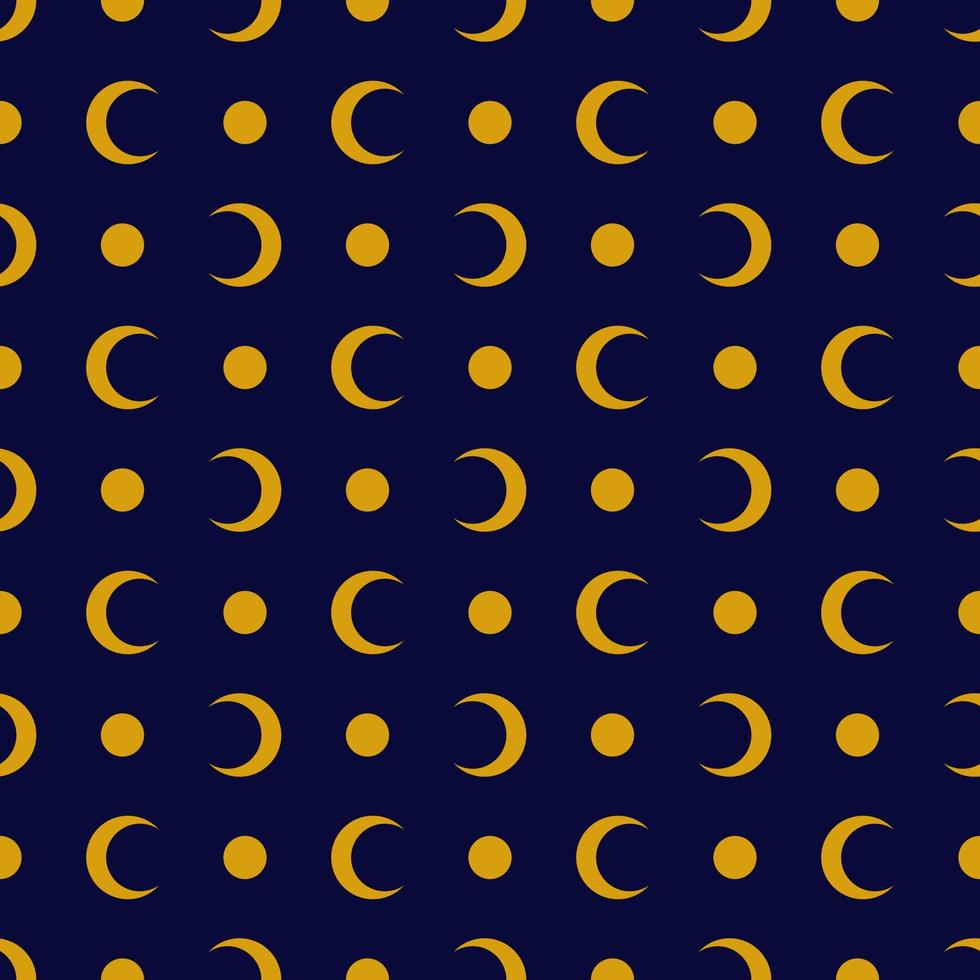 Seamless geometric pattern with golden moon on dark blue background. Vector print for fabric background