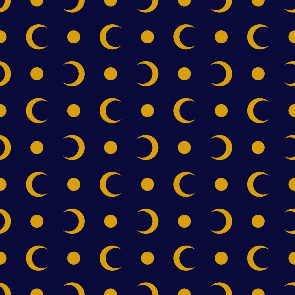 Seamless geometric pattern with golden moon on dark blue background. Vector print for fabric background