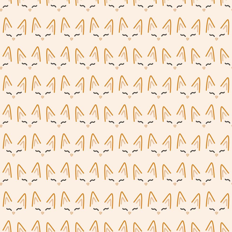 Seamless geometric pattern with fox face on pink background in art cartoon style. Vector print for fabric background