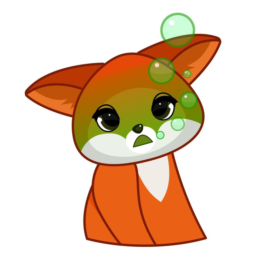 Cute funny emoji fox. Red little fox sick expression. Vector illustration of cartoon animal, different emotions concept