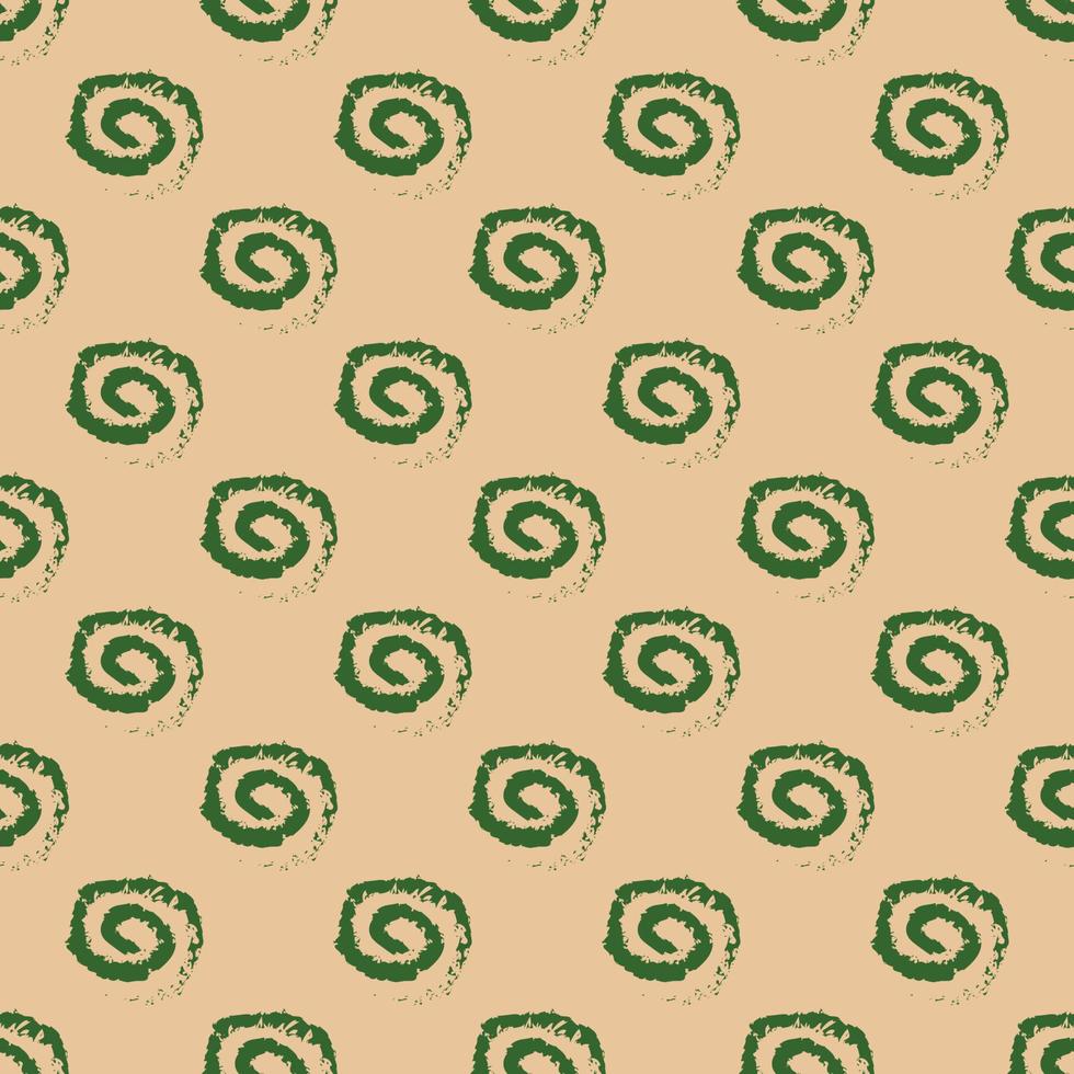 Brush green spirals seamless pattern. Vector background with hand drawn spirals