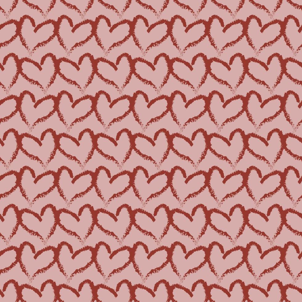 Brush red hearts seamless pattern. Vector romantic background with hand drawn hearts for Valentines Day