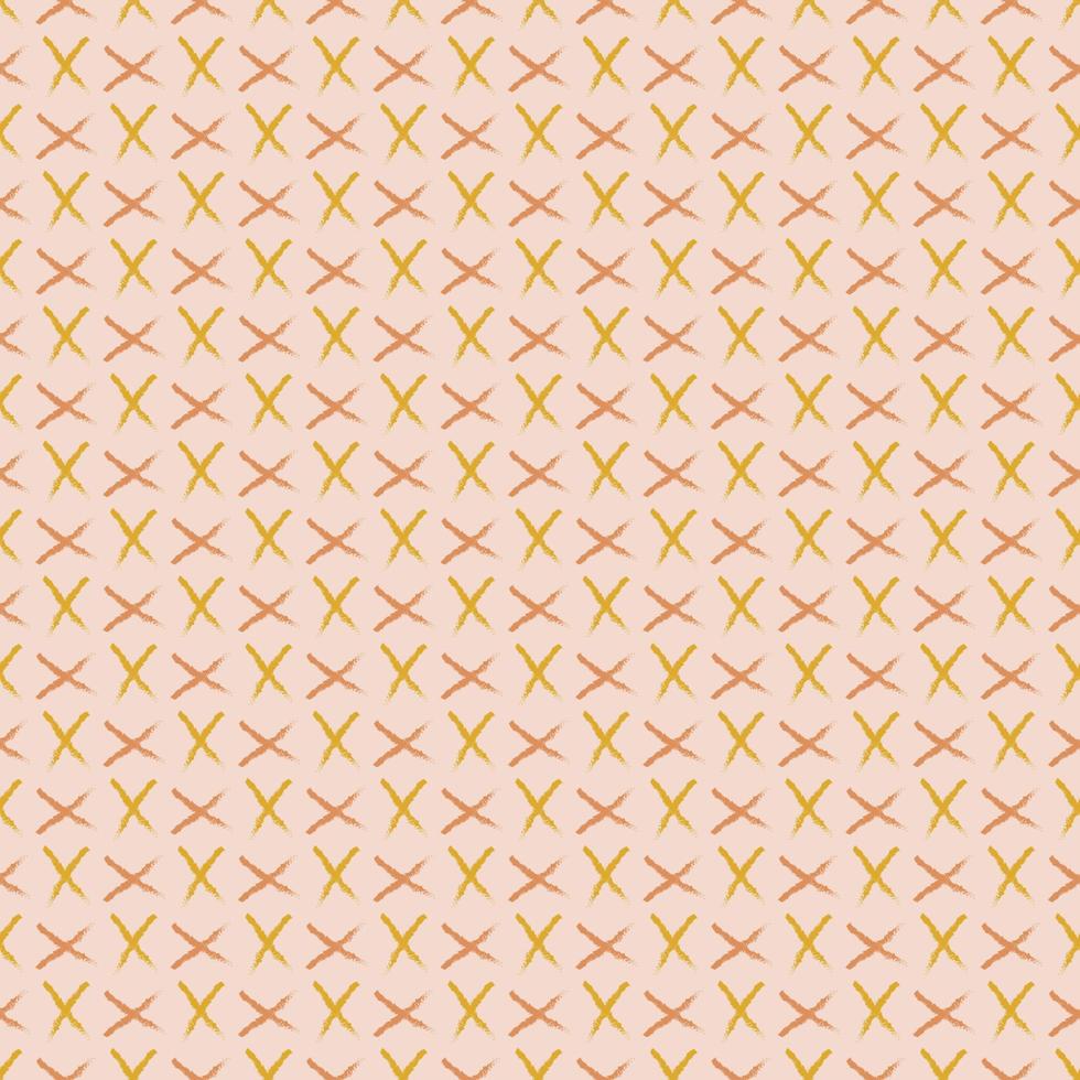 Seamless geometric pattern with brush painted symbols on pink background. Vector print for fabric background, textile