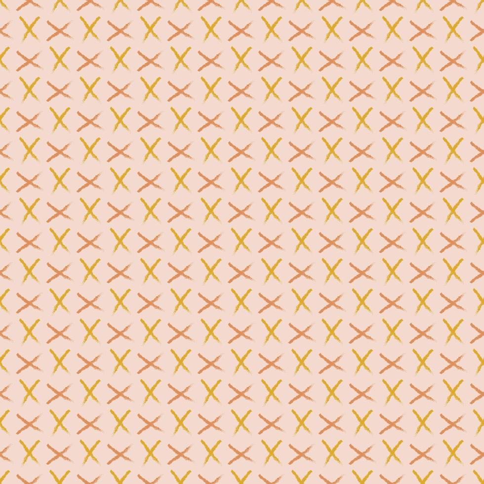 Seamless geometric pattern with brush painted symbols on pink background. Vector print for fabric background, textile