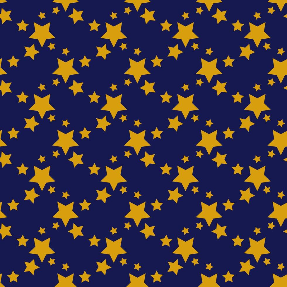 Seamless geometric pattern with golden stars on dark blue background. Vector print for fabric background