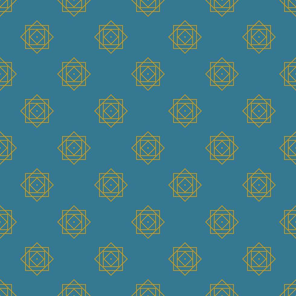 Seamless geometric pattern with golden ornament on blue background. Vector print for fabric background