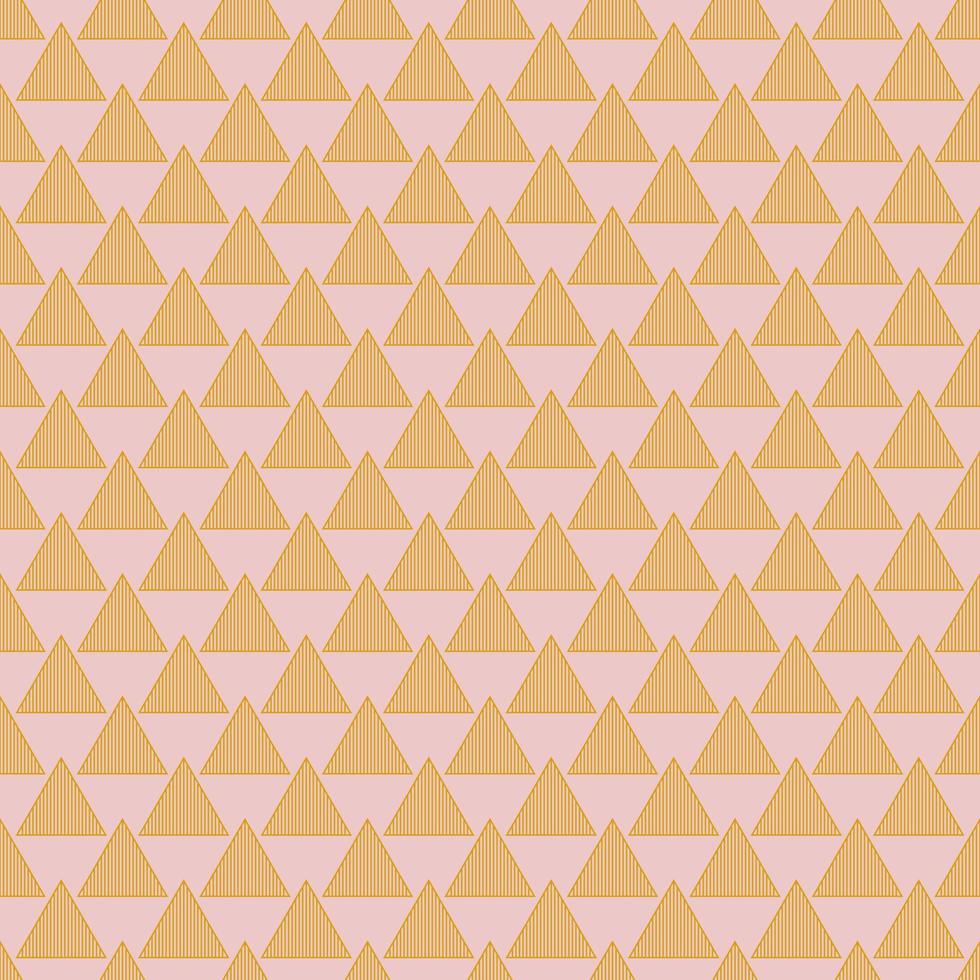 Seamless geometric pattern with golden triangles on pink background. Vector print for fabric background