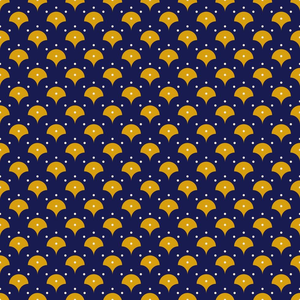 Seamless geometric pattern with golden symbols on dark blue background in art deco style. Vector print for fabric background