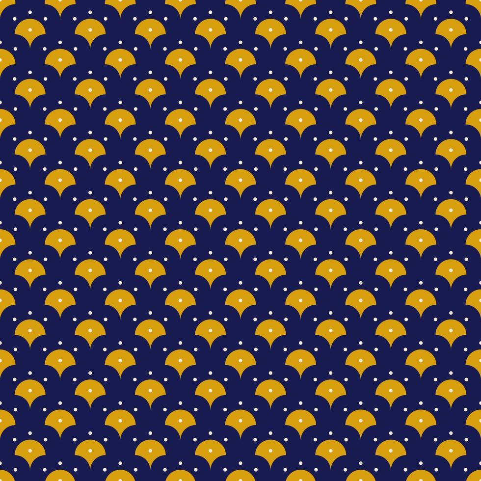 Seamless geometric pattern with golden symbols on dark blue background in art deco style. Vector print for fabric background