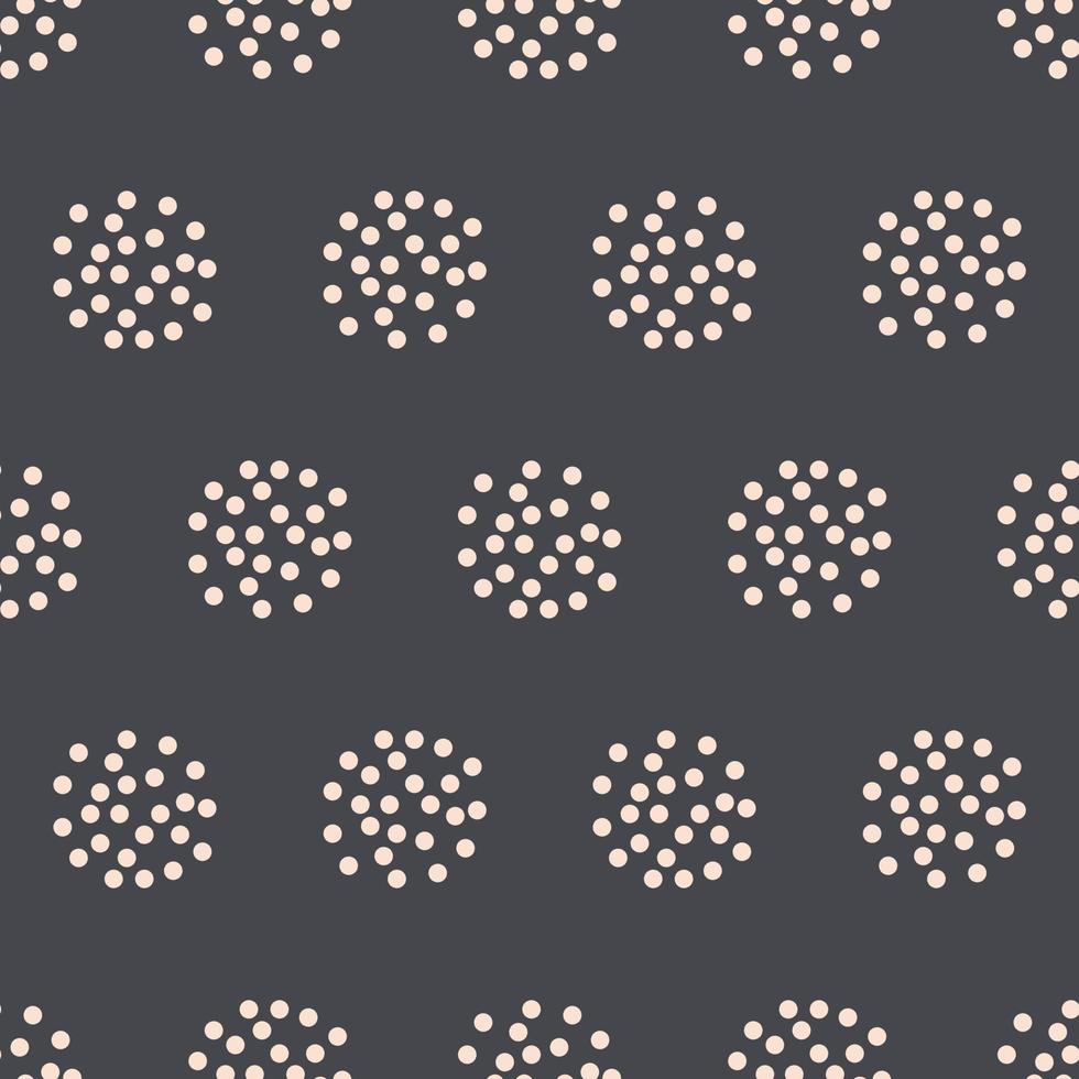 Seamless geometric pattern with white dots on dark background. Vector print for fabric background, textile