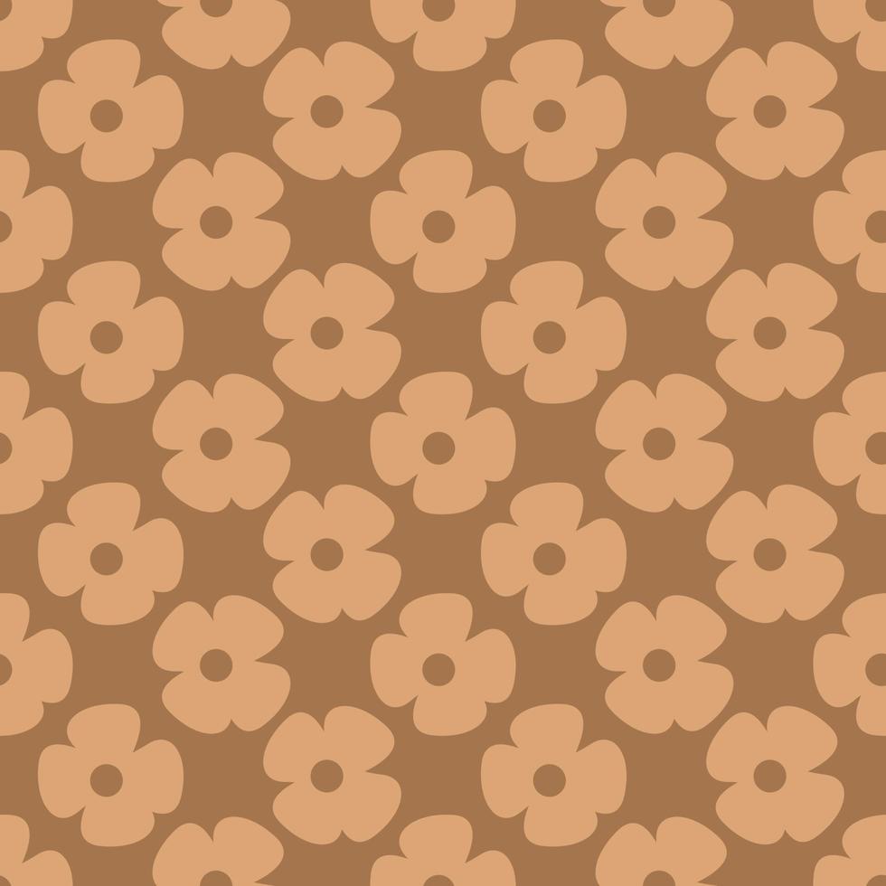 Seamless geometric pattern with pink flowers on beige background. Vector print for fabric background, textile