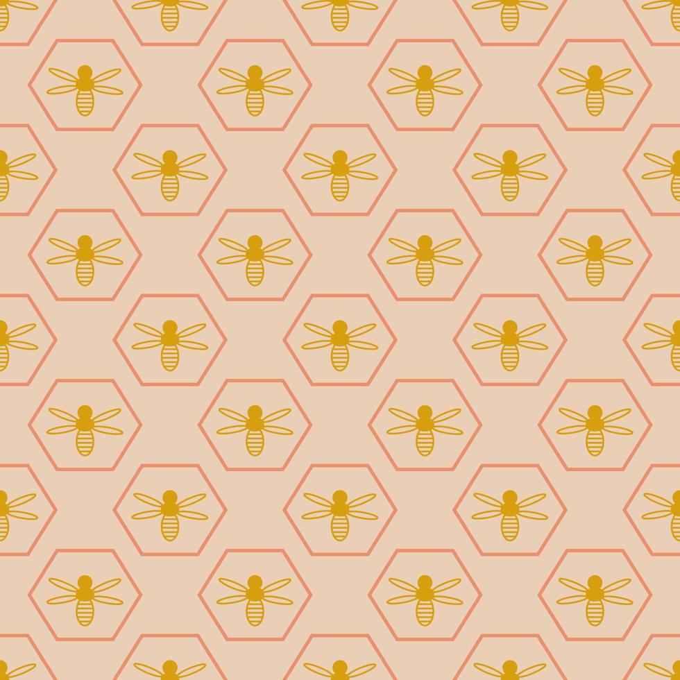 patrón geométrico impecable con abeja dorada sobre fondo rosa en estilo art deco. impresión vectorial para fondo de tela vector