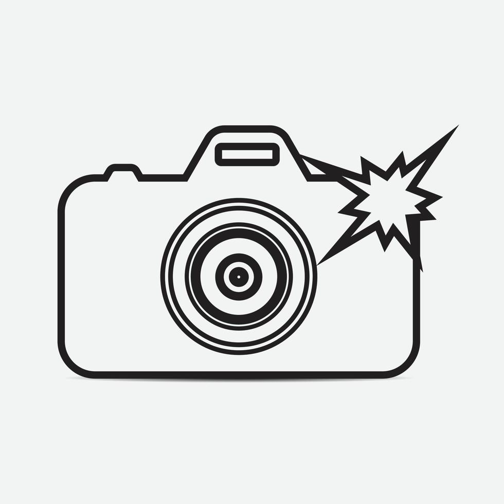 icono de flash de cámara, icono de cámara con ilustración de vector de línea de señal de flash.