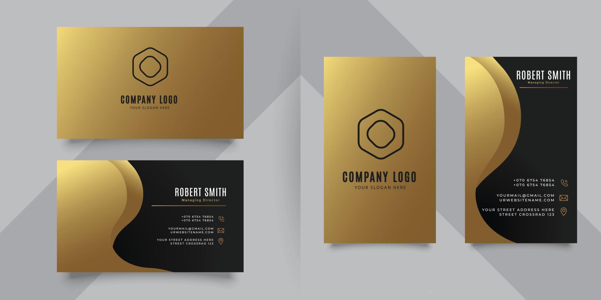 Golden color business card design. Two style business card template design for personal or business use with front and back side. Vector illustration. business card.