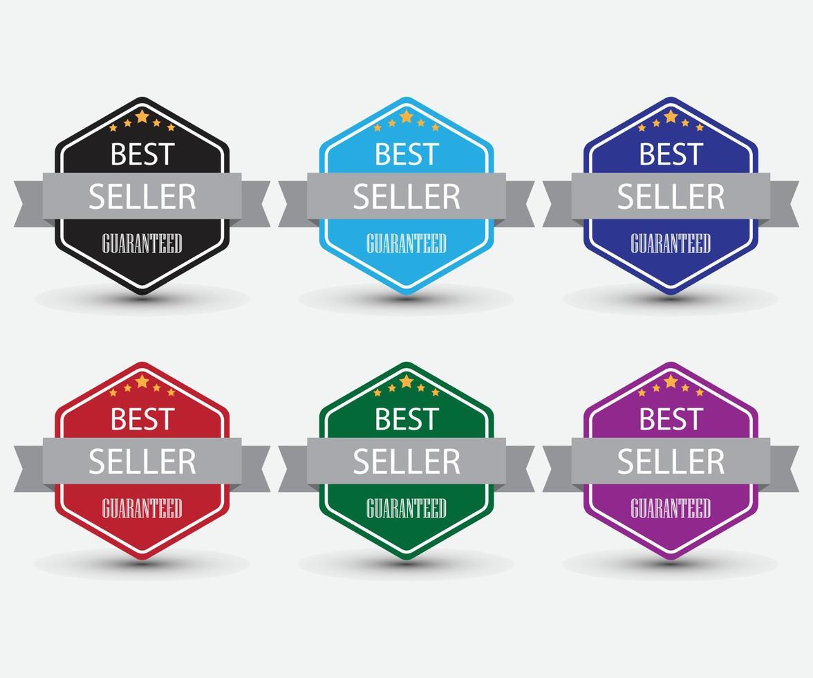 best seller guaranteed badges. Colorful sale badges, sticker, logo, icon, tag design. Vector illustration.