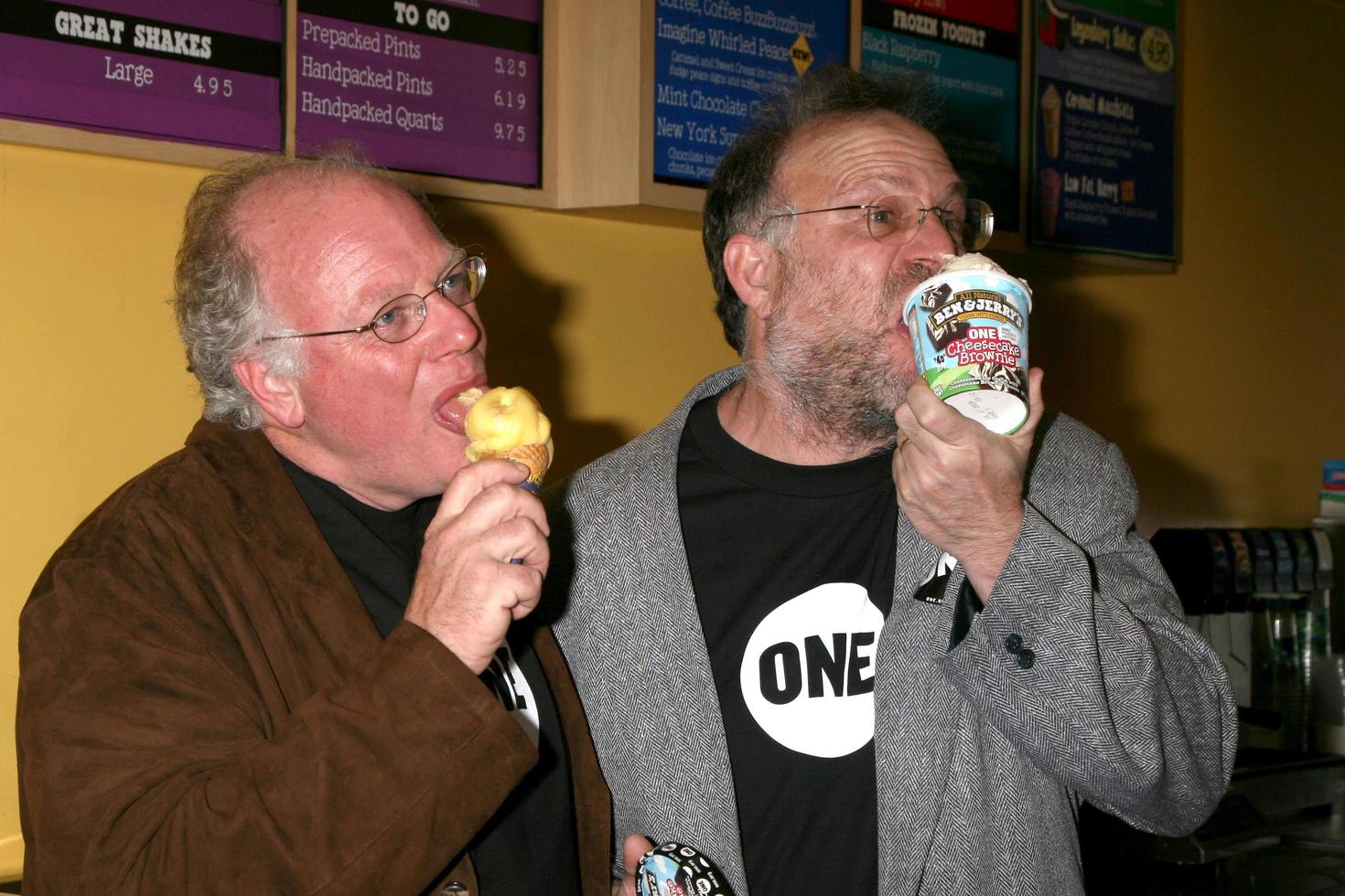 Ben Cohen and Jerry Greenfield of Ben and Jerry s Ben and Jerry s Press Conference Supporting ONE Burbank, CA April 7, 2008 photo