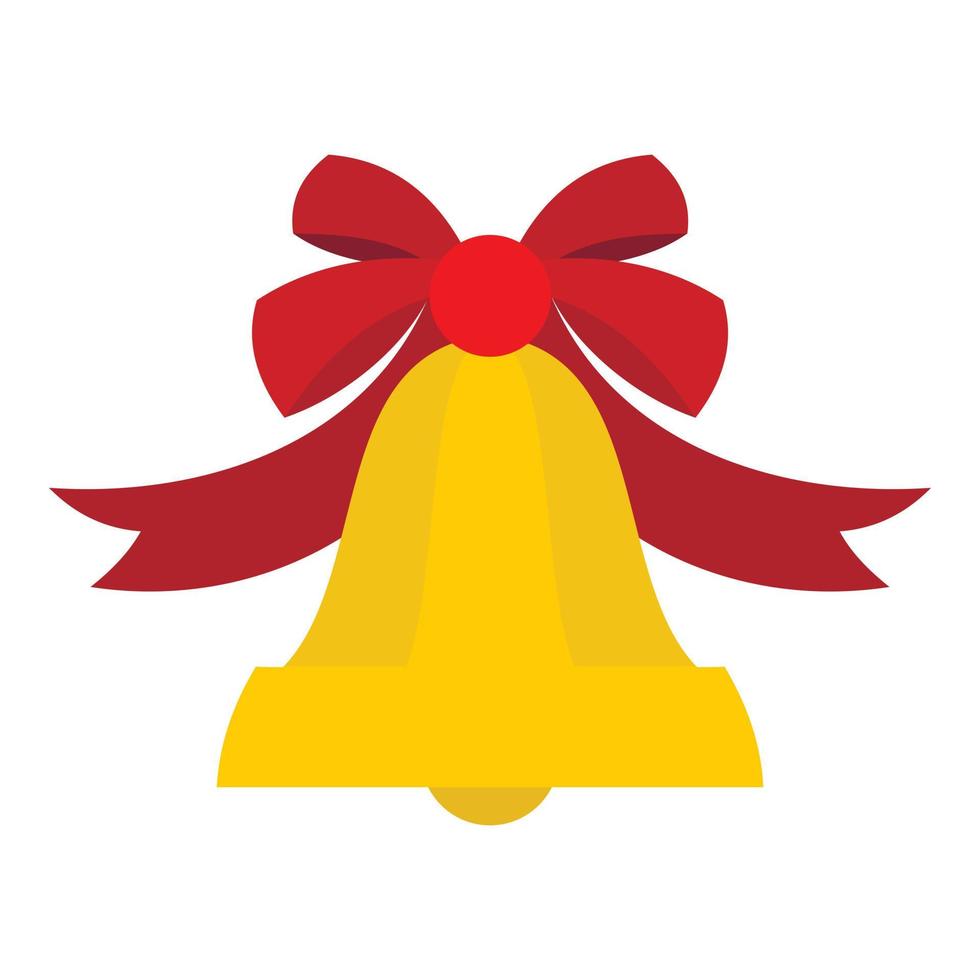 Bell with red bow icon, flat style vector