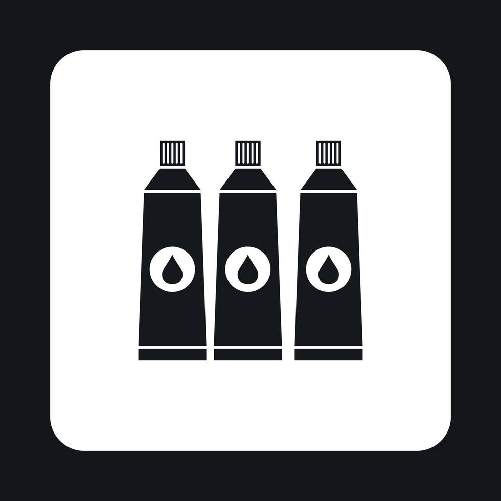 Three tubes with paint icon, simple style vector