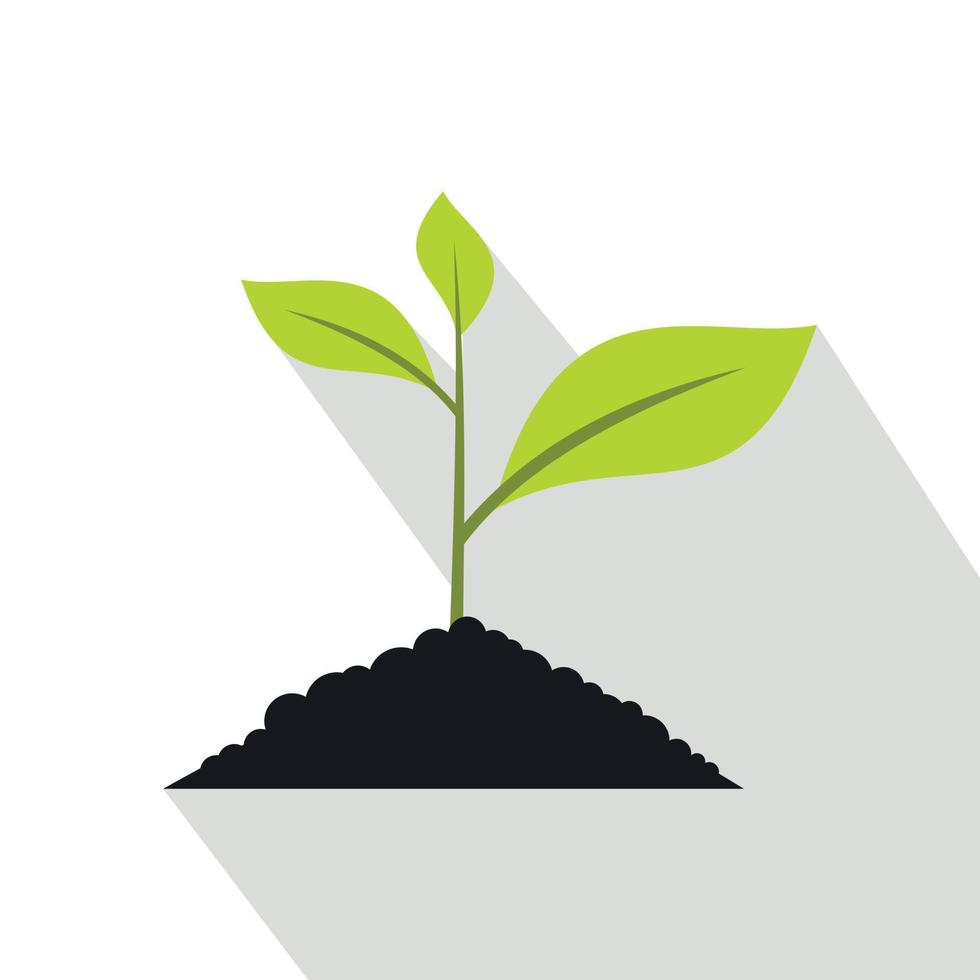 Green seedling in soil pile icon, flat style vector